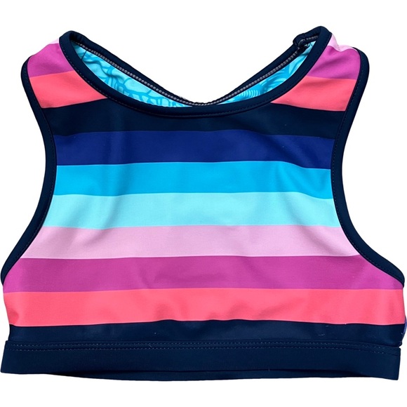 EDDIE BAUER Girls Swim Racerback Bikini Top  SZ Small 7/8 Multicolor Stripe LOGO - Picture 1 of 4